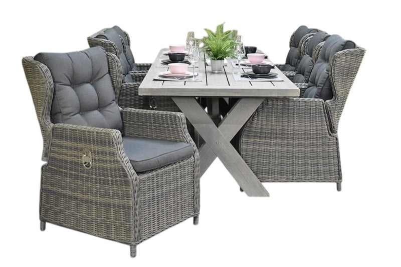 Norwich-Barcelona verstelbare Tuinset 6 Personen - Acacia / Kobo Grey