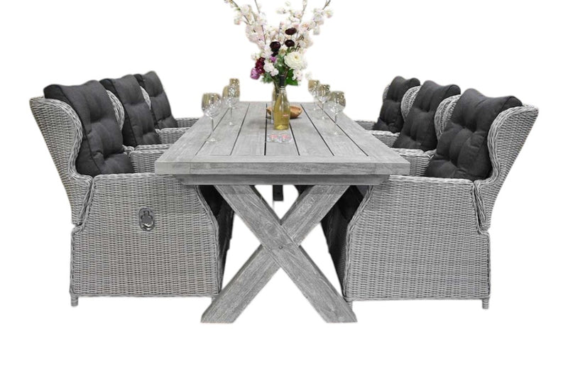 Norwich-Barcelona verstelbare Tuinset 6 Personen - Acacia / Light Kobo Grey