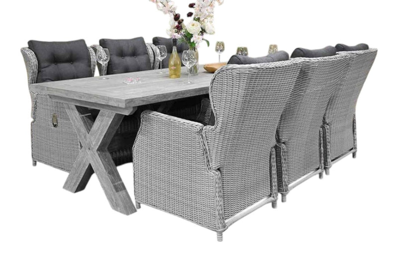 Norwich-Barcelona verstelbare Tuinset 6 Personen - Acacia / Light Kobo Grey