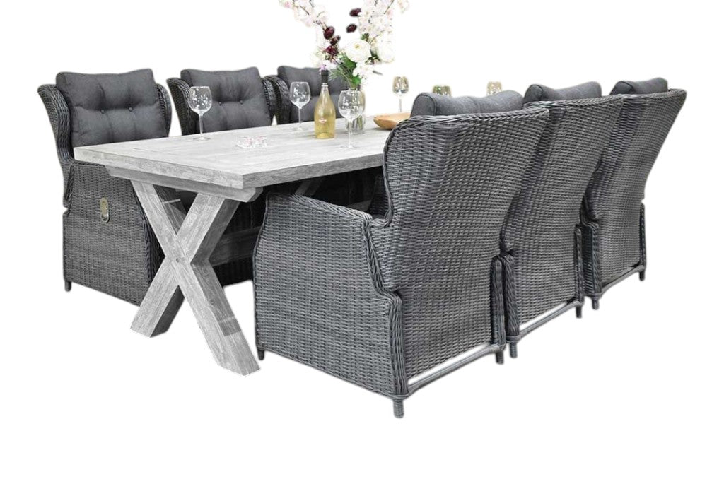 Norwich-Barcelona verstelbare Tuinset 6 Personen - Acacia / Rock Grey
