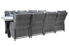 Norwich-Barcelona verstelbare Tuinset 8 Personen - Polystone, Gepoedercoat staal / Kobo Grey