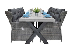 Norwich-Barcelona verstelbare Tuinset 8 Personen - Polystone, Gepoedercoat staal / Kobo Grey