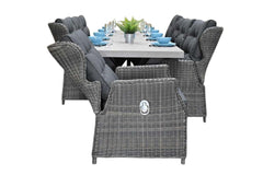 Norwich-Barcelona verstelbare Tuinset 8 Personen - Polystone, Gepoedercoat staal / Kobo Grey