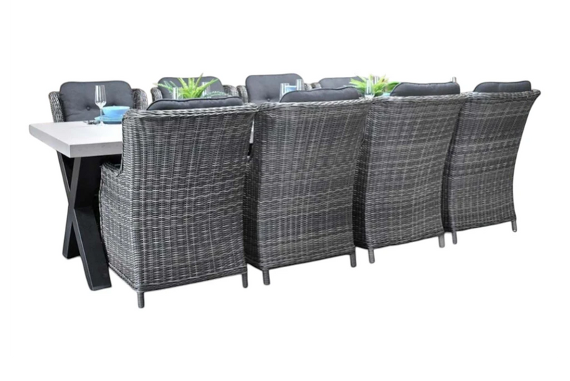 Norwich-Darwin Tuinset 8 Personen - Polystone, Gepoedercoat staal / Kobo Grey