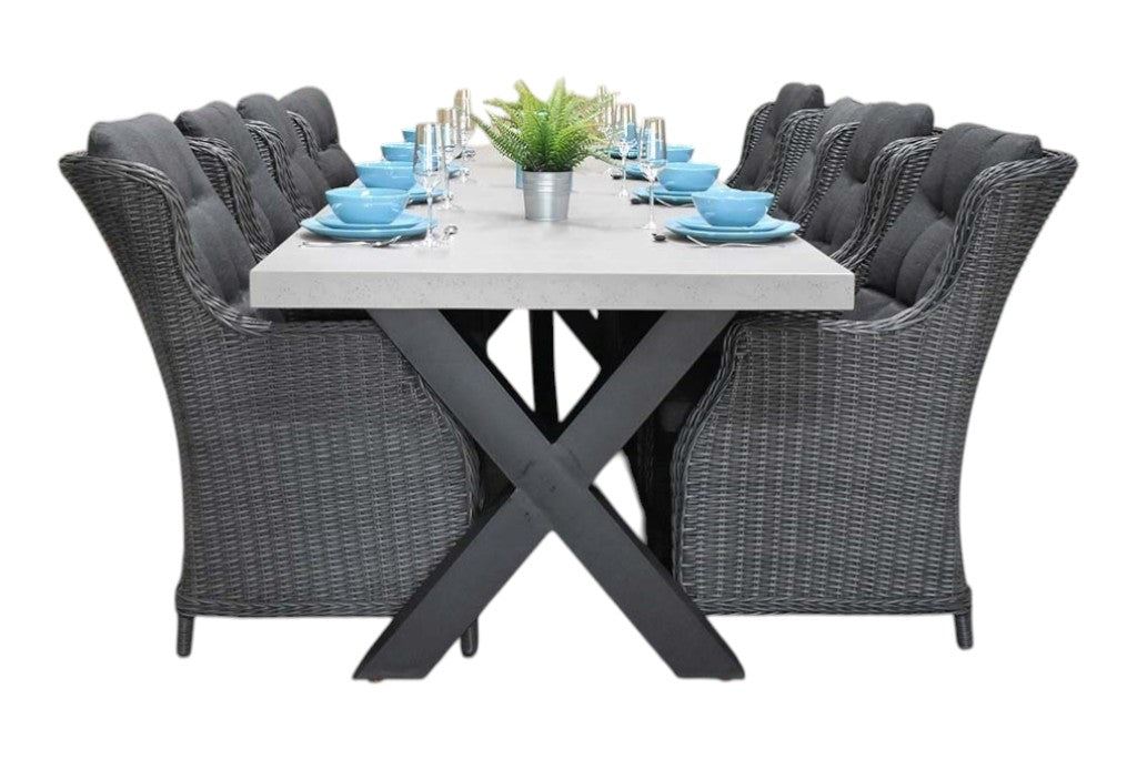 Norwich-Darwin Tuinset 8 Personen - Polystone, Gepoedercoat staal / Rock Grey