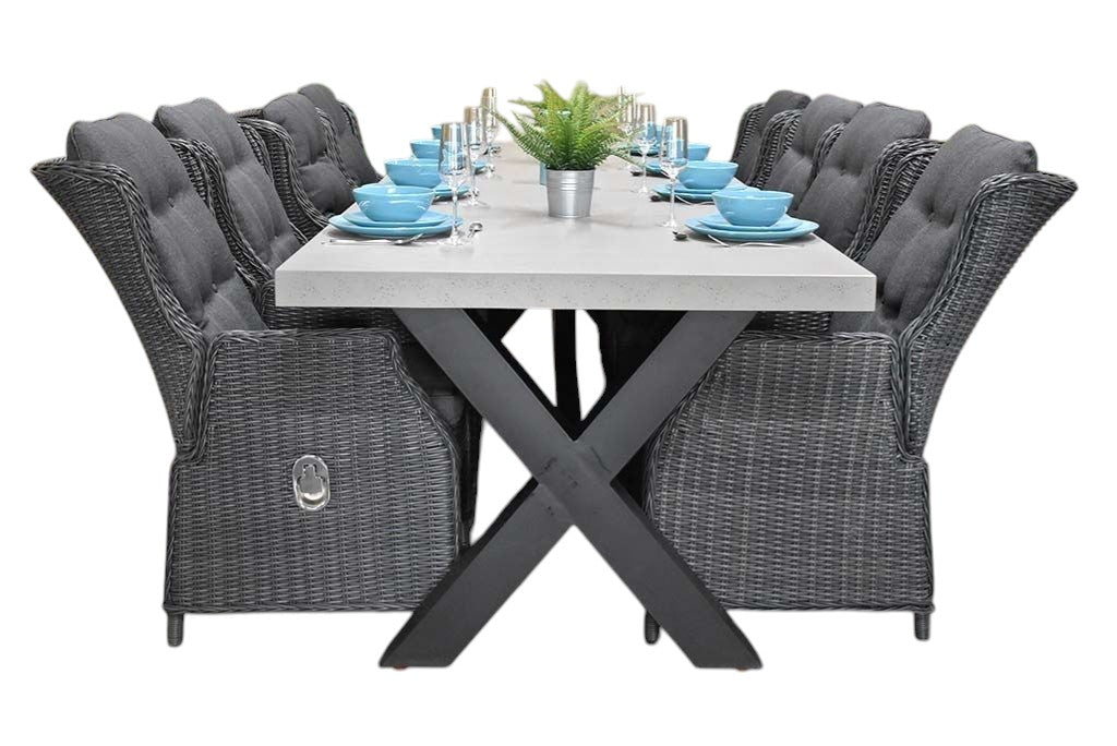 Norwich-Darwin verstelbare Tuinset 8 Personen - Polystone, Gepoedercoat staal / Rock Grey
