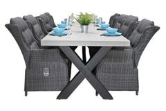 Norwich-Darwin verstelbare Tuinset 8 Personen - Polystone, Gepoedercoat staal / Rock Grey