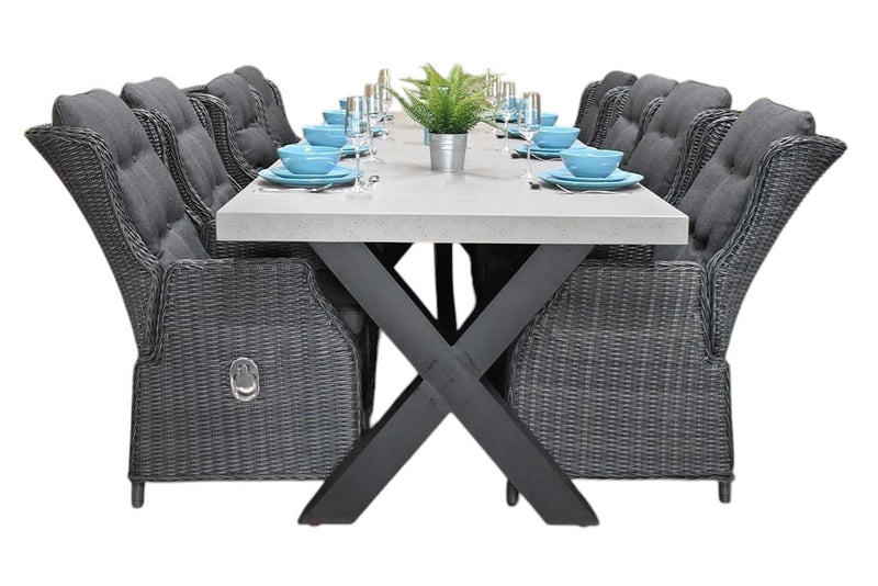 Norwich-Darwin verstelbare Tuinset 8 Personen - Polystone, Gepoedercoat staal / Rock Grey