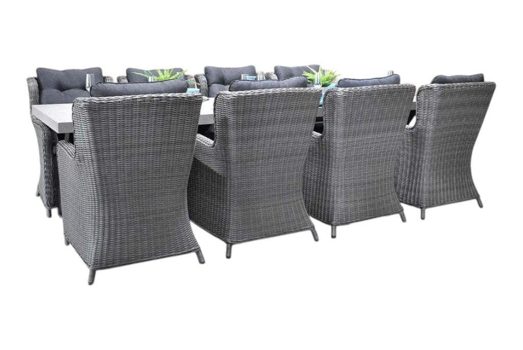 Norwich-Delano Tuinset 8 Personen - Polystone, Gepoedercoat staal / Natural Grey