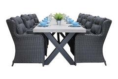 Norwich-Delano Tuinset 8 Personen - Polystone, Gepoedercoat staal / Rock Grey