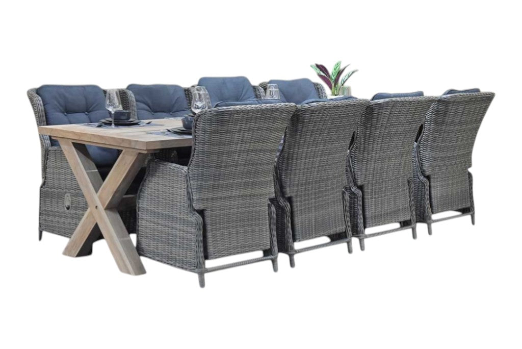 Norwich-Darwin verstelbare Tuinset 8 Personen - Teak / Kobo Grey