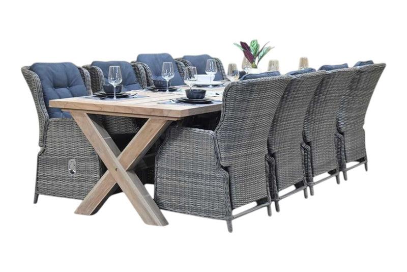 Norwich-Darwin verstelbare Tuinset 8 Personen - Teak / Kobo Grey
