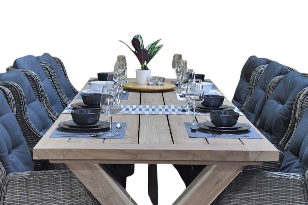 Norwich-Darwin verstelbare Tuinset 8 Personen - Teak / Kobo Grey