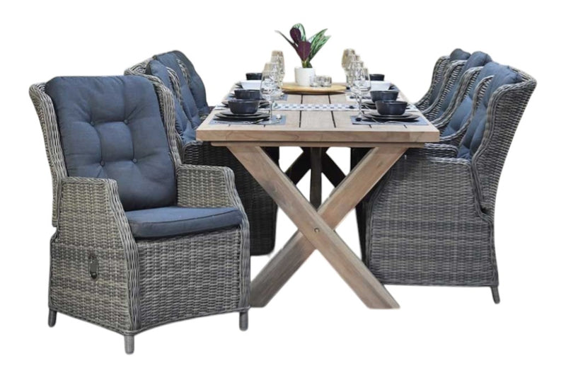 Norwich-Darwin verstelbare Tuinset 8 Personen - Teak / Kobo Grey
