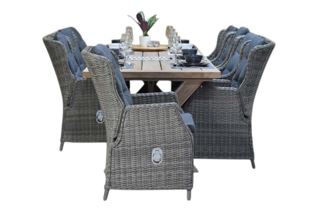 Norwich-Darwin verstelbare Tuinset 8 Personen - Teak / Kobo Grey