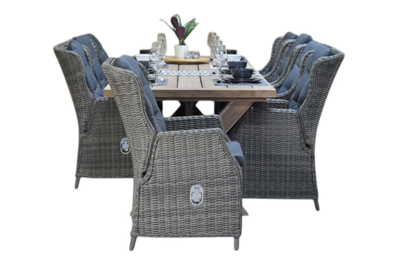 Norwich-Darwin verstelbare Tuinset 8 Personen - Teak / Kobo Grey