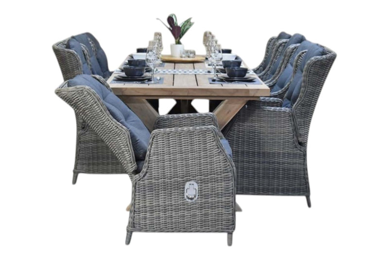 Norwich-Darwin verstelbare Tuinset 8 Personen - Teak / Kobo Grey
