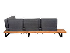 Oude Wesselink Tuinmeubelen Atlanta corner lounge set with charcoal cushions and acacia wood frame.