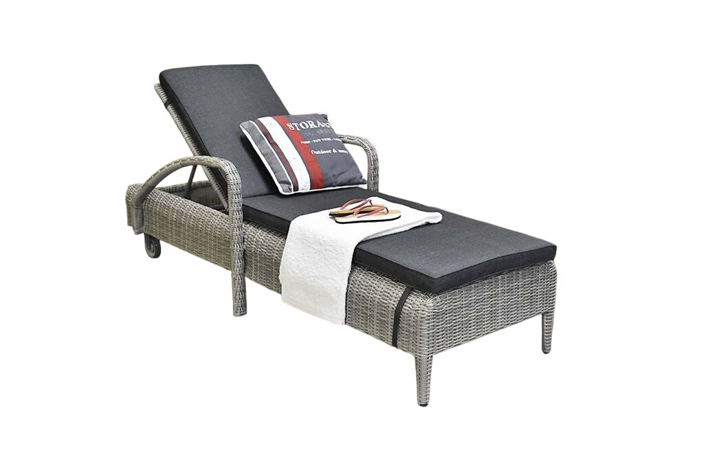 Madrid Verstelbare Loungeset - Spraystone / Light Kobo Grey / Vuurtafel 150 cm