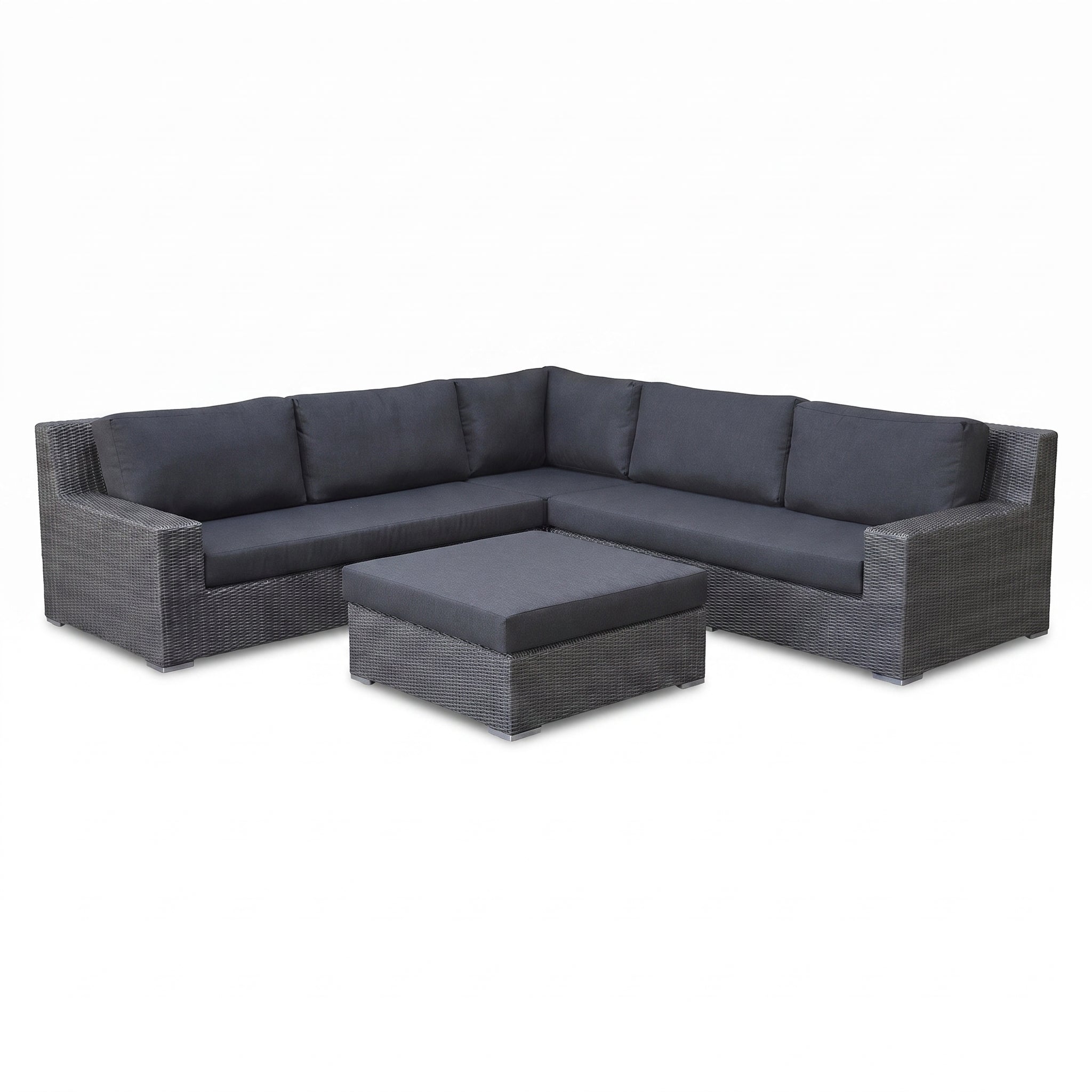 Riga Hoek Loungeset - Rock Grey in einem stimmungsvollen Garten - Outnest Gartenmöbel