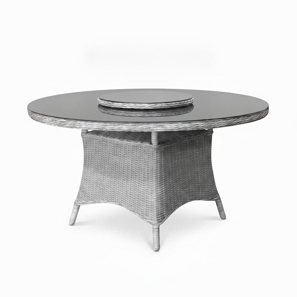 Rio Ronde Tuintafel 130 cm - Spraystone / Light Kobo Grey in einem stimmungsvollen Garten - Outnest Gartenmöbel