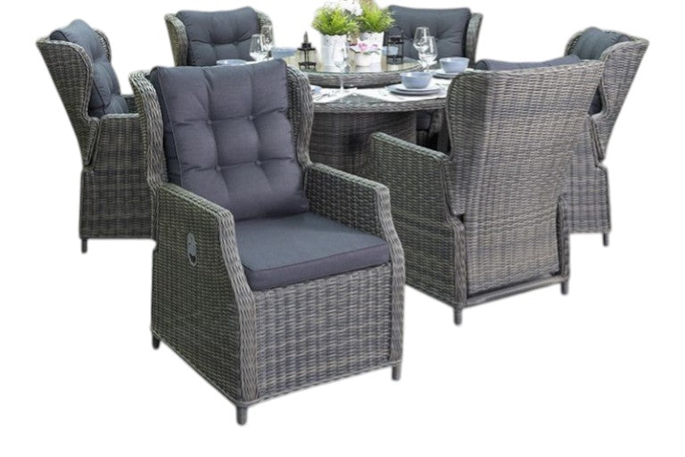 Rio-Barcelona verstelbare Tuinset 6 Personen - Glas / Kobo Grey
