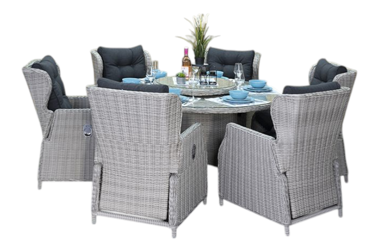 Rio-Barcelona verstelbare Tuinset 6 Personen - Glas / Light Kobo Grey