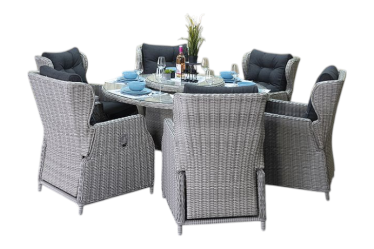 Rio-Barcelona verstelbare Tuinset 6 Personen - Glas / Light Kobo Grey