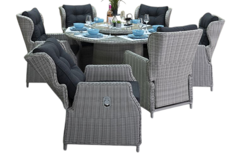 Rio-Barcelona verstelbare Tuinset 6 Personen - Glas / Light Kobo Grey