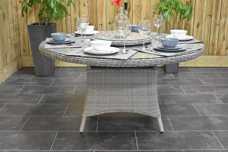 Rio Runder Gartentisch 150 cm – Glas / Hellgrau