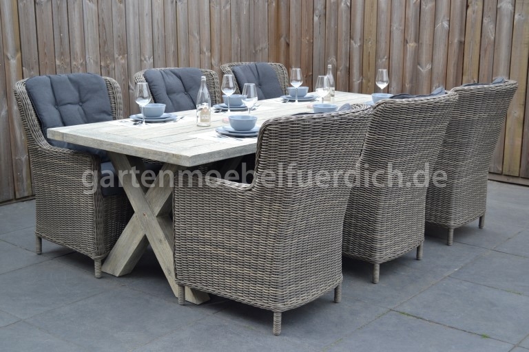 Wales Akazien Gartenholztisch 250 Grau Mit 6 Rimini Dining Sessel Sandgrau Meliert Garten Mobel Fur Dich