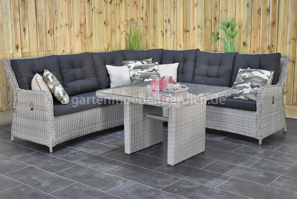 Cordoba verstellbares Dining Lounge Set, Big Corner mit Esstisch, hellgrau  meliert - Garten Möbel für dich