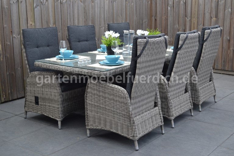 Bologna Polyrattan – Gartentisch 220, mit 6 New Hampshire verstellbaren