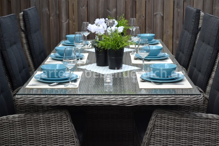 Bologna Polyrattan – Gartentisch 220, mit 6 New Hampshire verstellbaren