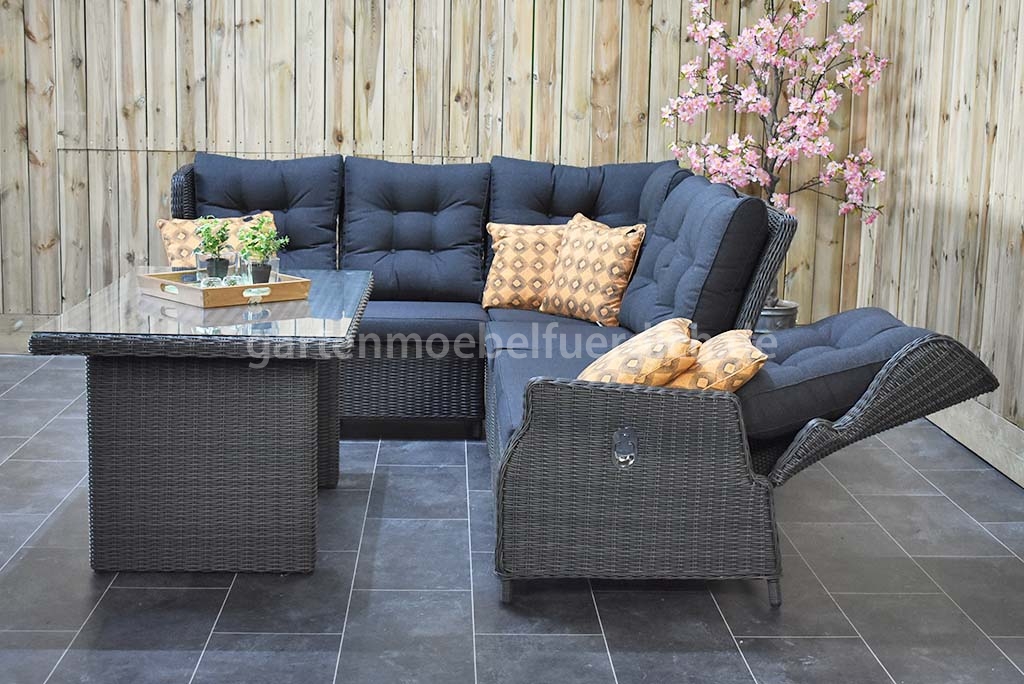 Valencia verstellbare Dining Lounge Set XL, Ecke mit Esstisch ,steingrau  meliert - Garten Möbel für dich