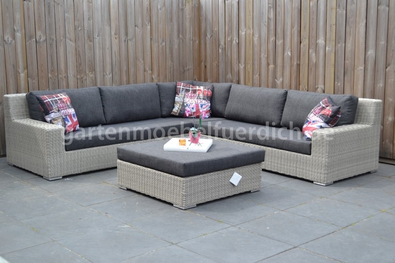 Gartenmöbel Lounge, Ecke mit Hocker, hellgrau meliert, Manhattan Lounge
