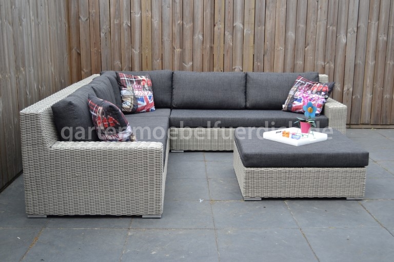 Gartenmöbel Lounge, Ecke mit Hocker, hellgrau meliert, Manhattan Lounge