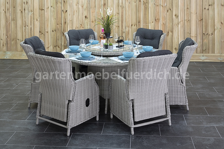 Gartentisch 150 Gerona Polyrattan Mit 6 Perth Verstellbaren Dining Sesseln Hellgrau Meliert Garten Mobel Fur Dich