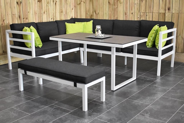 Gartenmöbel Dining Lounge Set Ecke mit Liegefunktion, Esstisch mit