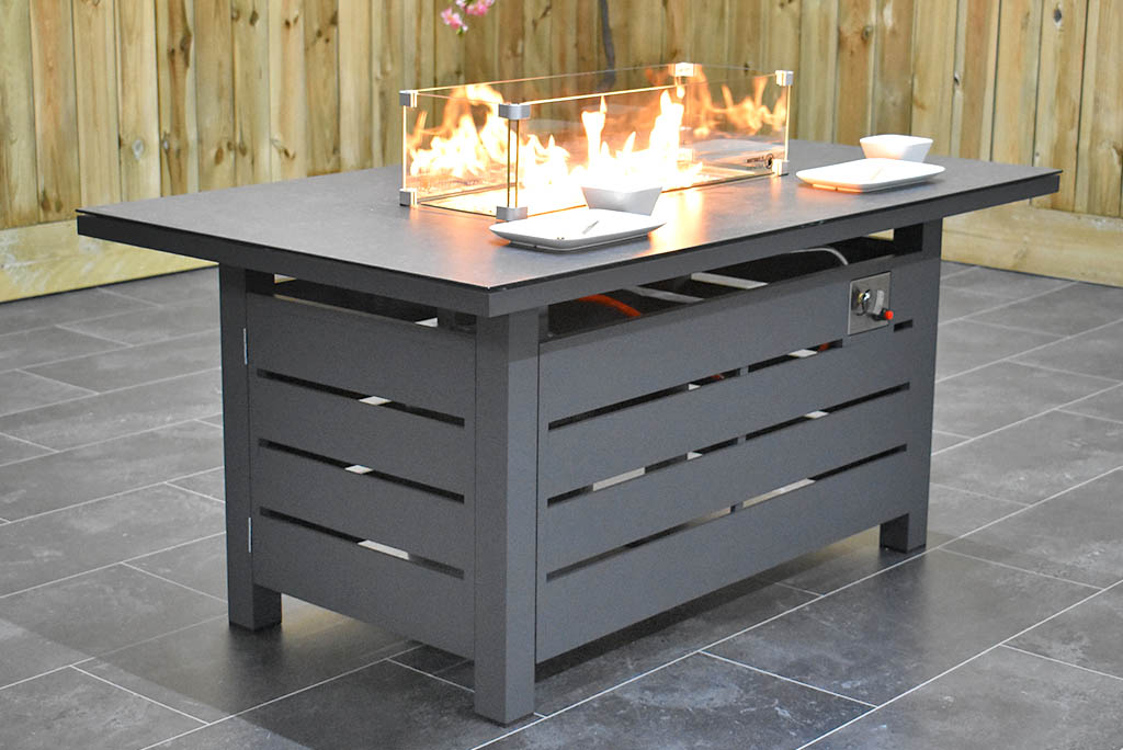 Montefalco Aluminum Feuertisch 145 mit Keramik Tischplatte, dunkelgrau